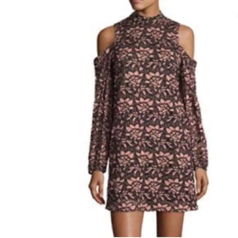 Wayf Pink Black Lace Floral Cold Shoulder Dress Women’s Medium